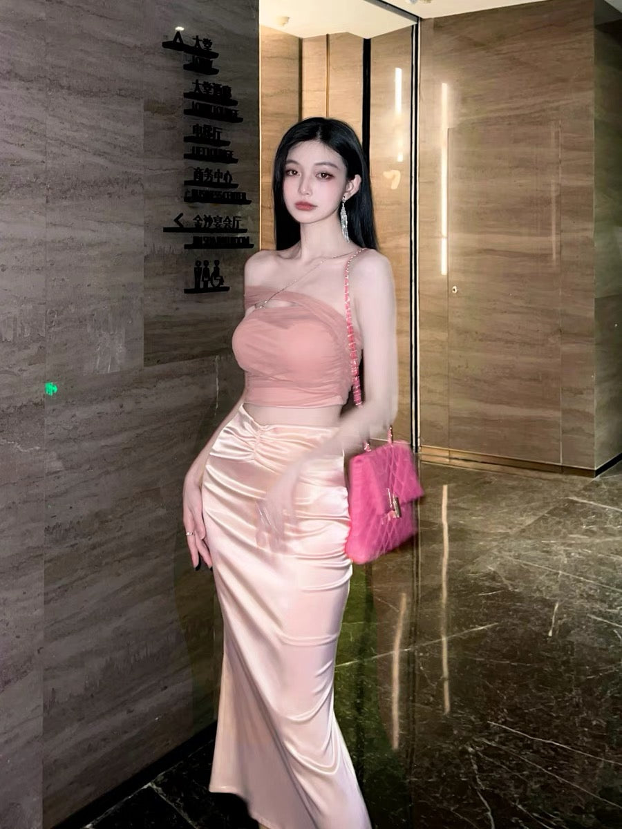 高腰簡約緞面氣質半身裙High waist satin skirt