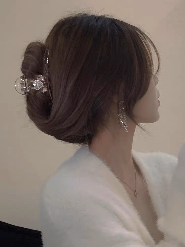 韓版粉色水鑽愛心透明香檳髮夾Pink Heart Rhinestone Champagne Transparent Hair Clip