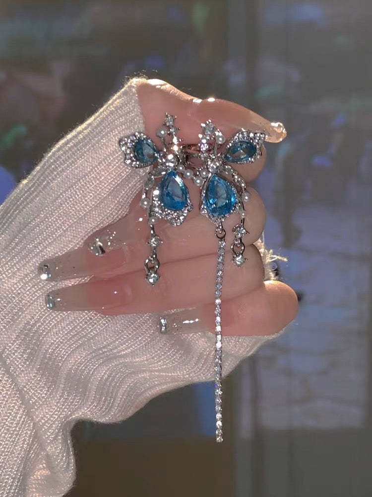 氣質不對稱藍鑽高級耳骨夾Asymmetric Blue Rhinestone Clip Earrings