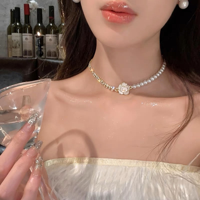 法式復古珍珠鑽鎖骨項鍊French Vintage Pearl Diamond Clavicle Necklace