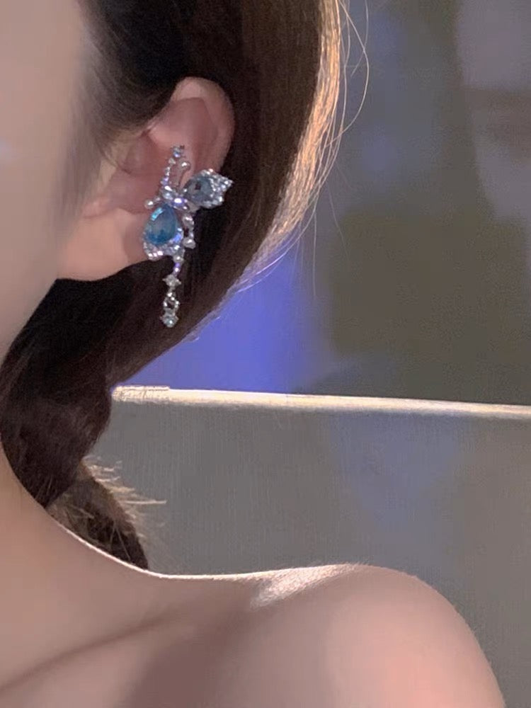 氣質不對稱藍鑽高級耳骨夾Asymmetric Blue Rhinestone Clip Earrings