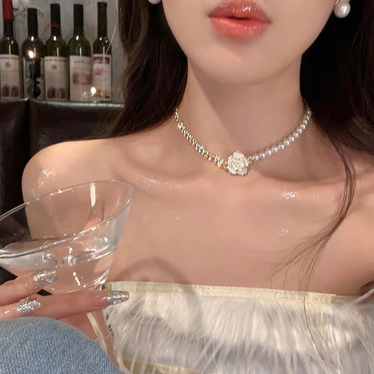 法式復古珍珠鑽鎖骨項鍊French Vintage Pearl Diamond Clavicle Necklace