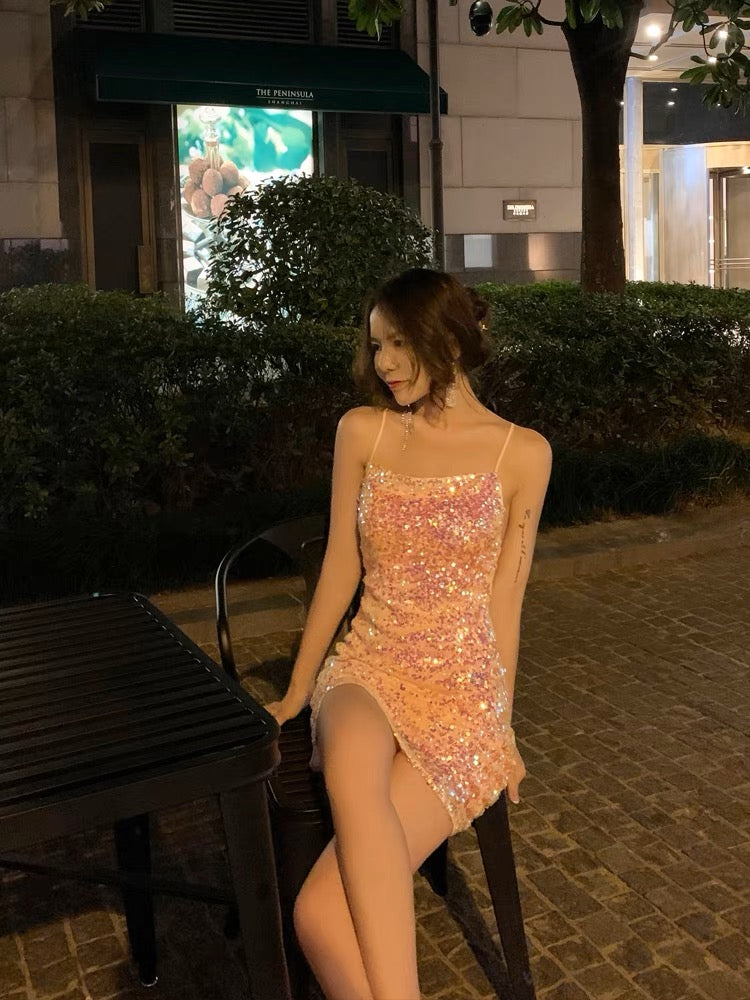 美人魚彩色亮片露背吊帶裙Mermaid Color Sequin Dress